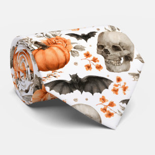 Halloween schedel vleermuizen en bloemen stropdas