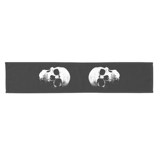 Halloween schedel zwart en wit aangepaste Sjabloon Korte Tafelloper (Horizontaal)