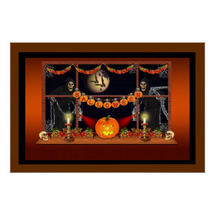 Halloween schedels, pompoenen en kettingen perfect poster