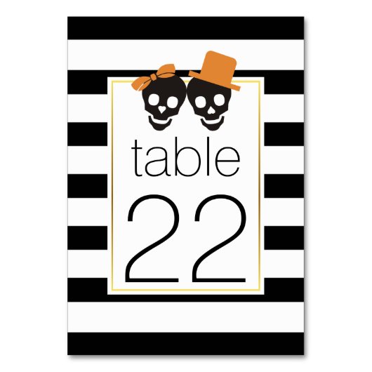 Halloween schedels strepen bruiloft tafel nummer kaart (Voorkant)