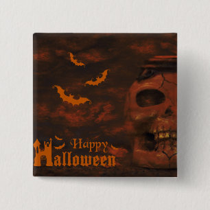 Halloween schedelvleermuizen vierkante button 5,1 cm