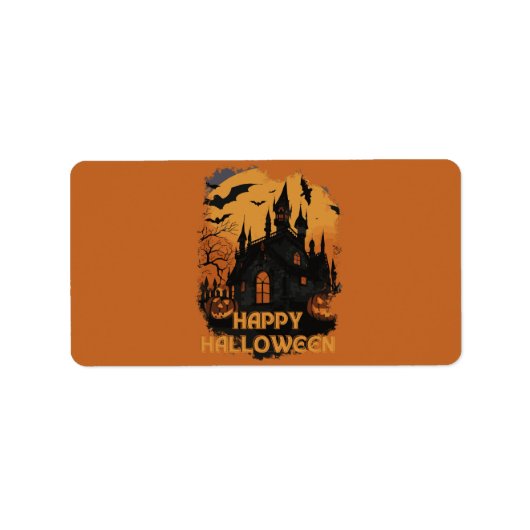 Halloween-Schloss unter Mondlicht Etiket (Voorkant)