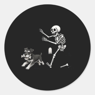 Halloween Schnauzer-hond skelet bot jacht humor Ronde Sticker
