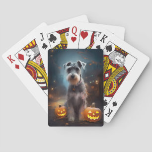 Halloween Schnauzer met Pompoenen Eng Pokerkaarten