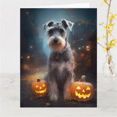 Halloween Schnauzer met pompoenen Kaart (Gele Bloem)