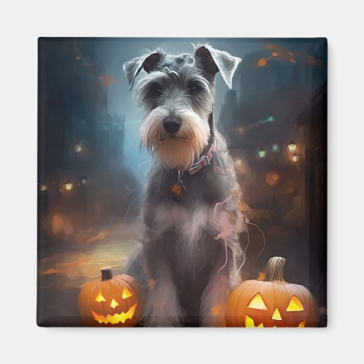 Halloween Schnauzer met pompoenen Magneet (Voorkant)