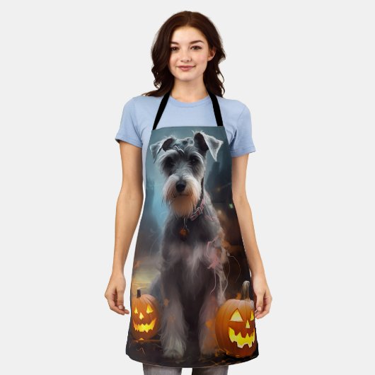 Halloween Schnauzer met pompoenen Schort (Gedragen)