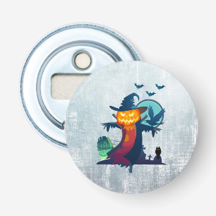 Halloween screcrow met vleermuizen en kippen button flesopener