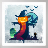 Halloween screcrow met vleermuizen en kippen