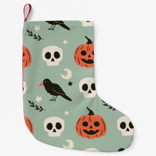 Halloween seamless pattern with ravens, skulls and kleine kerstsok (Voorkant)