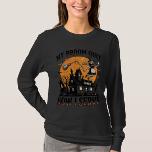 Halloween serveerster shirt bezem gebroken humor_1