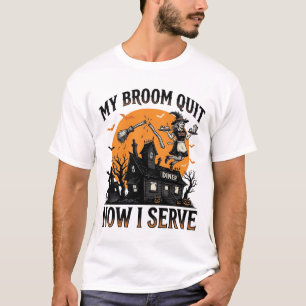 Halloween serveerster shirt bezem gebroken humor_1