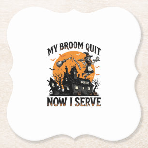 Halloween serveerster shirt bezem gebroken humor_1 kartonnen onderzetters