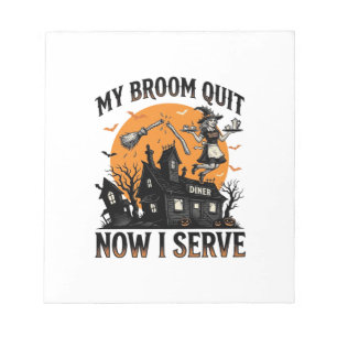 Halloween serveerster shirt bezem gebroken humor_1 notitieblok