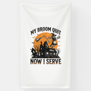 Halloween serveerster shirt bezem gebroken humor_1 spandoek