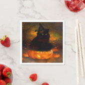 Halloween servet/zwarte kat zittend op pompoen servetten (Insitu)