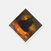 Halloween servet/zwarte kat zittend op pompoen servetten (Hoek)