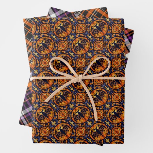 Halloween Set 2: Bat & Two Plaid Patterns Inpakpapier Vel (In situ)