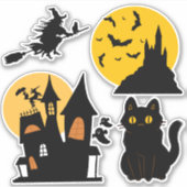 Halloween Set Haunted House Castle Cat Witch Sticker (Voorkant)