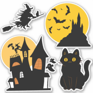 Halloween Set Haunted House Castle Cat Witch Sticker