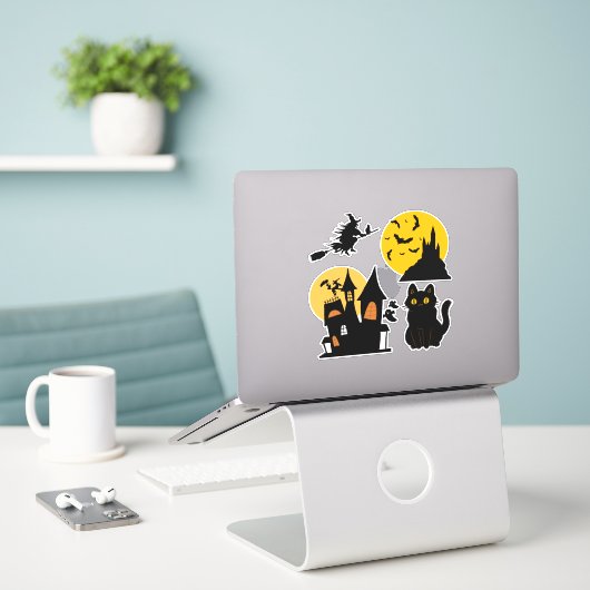 Halloween Set Haunted House Castle Cat Witch Sticker (Laptop op bureau)