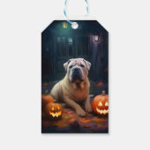Halloween Shar Pei met pompoenen eng Cadeaulabel (Achterkant)