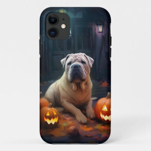 Halloween Shar Pei met pompoenen eng iPhone 11 Hoesje