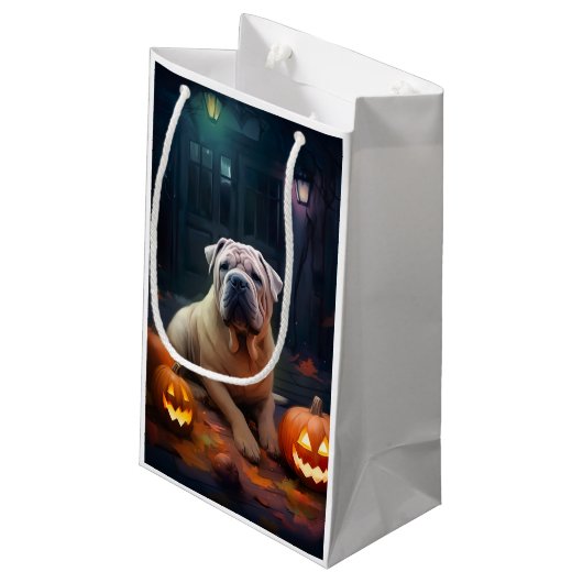 Halloween Shar Pei met pompoenen eng Klein Cadeauzakje (Achterkant Gekanteld)