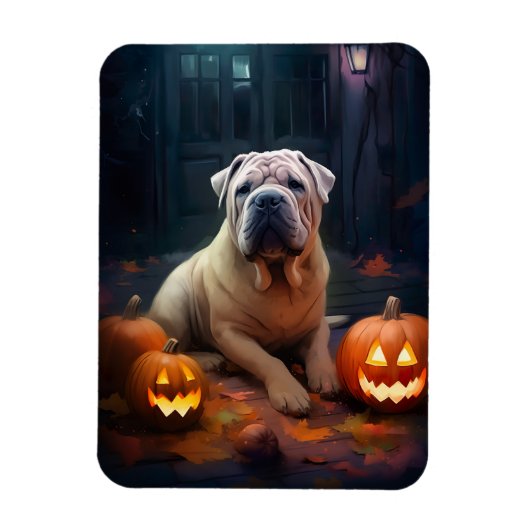 Halloween Shar Pei met pompoenen eng Magneet (Verticaal)