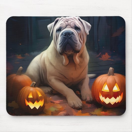 Halloween Shar Pei met pompoenen eng Muismat (Voorkant)