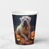Halloween Shar Pei met pompoenen eng Papieren Bekers (Achterkant)