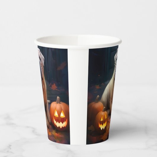 Halloween Shar Pei met pompoenen eng Papieren Bekers (Links)