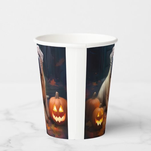 Halloween Shar Pei met pompoenen eng Papieren Bekers (Rechts)
