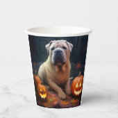 Halloween Shar Pei met pompoenen eng Papieren Bekers (Voorkant)