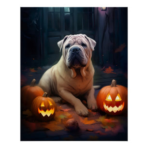 Halloween Shar Pei met pompoenen eng Perfect Poster