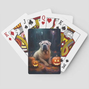 Halloween Shar Pei met pompoenen eng Pokerkaarten