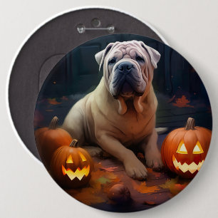 Halloween Shar Pei met pompoenen eng Ronde Button 6,0 Cm