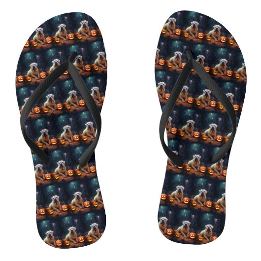 Halloween Shar Pei met pompoenen eng Teenslippers (Voetbed)