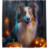 Halloween Shetland Sheepdog met pompoenen eng Douchegordijn (Voorkant)