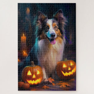 Halloween Shetland Sheepdog met pompoenen eng Legpuzzel
