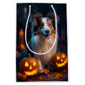 Halloween Shetland Sheepdog met pompoenen eng Medium Cadeauzakje (Voorkant)