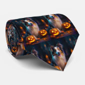 Halloween Shetland Sheepdog met pompoenen eng Stropdas (Opgerold)