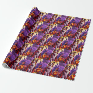 Halloween Shetland Sheepdog Vampier Pompoenen Grie Cadeaupapier