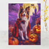 Halloween Shetland Sheepdog Vampire Pumpkins eng Kaart (Gele Bloem)