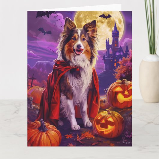 Halloween Shetland Sheepdog Vampire Pumpkins eng Kaart (Voorkant)