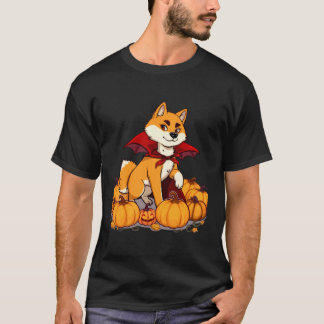 Halloween Shiba Inu in vampierencape met pompoenen T-shirt