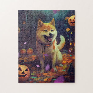 Halloween Shiba Inu Met Pompoenen Griezelen Legpuzzel