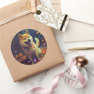 Halloween Shiba Inu Met Pompoenen Griezelen Ronde Sticker