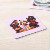 Halloween Shih Tzu Dogs Vierkante Kartonnen Onderzetter (Schuin)