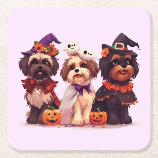 Halloween Shih Tzu Dogs Vierkante Kartonnen Onderzetter (Voorkant)